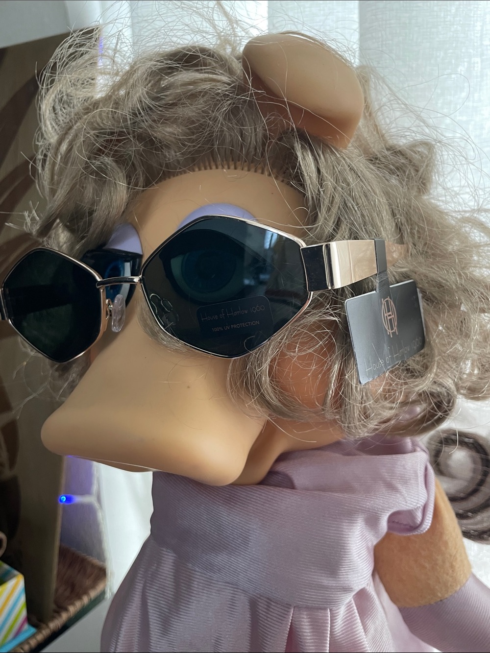 NWT House of Harlow 1960 Dark Lens Sunglasses with Gold Trim